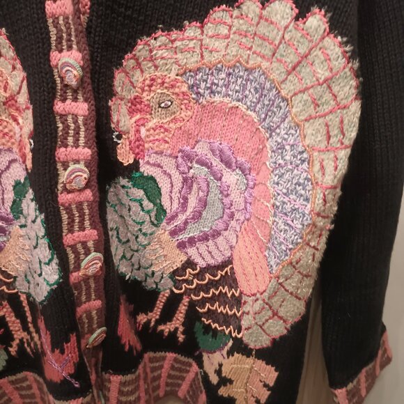 Vintage Storybook Knits Gooble Gooble Turkey Cardigan Sweater. - Picture 4 of 5